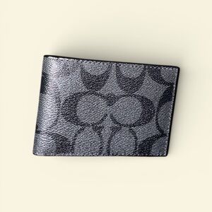 Coach Signature Bifold Wallet Black Gray Canvas Men’s NWOT
